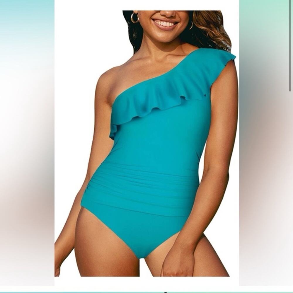One Shoulder Swimwear Asymmetric Ruffle Monokinis Size 6